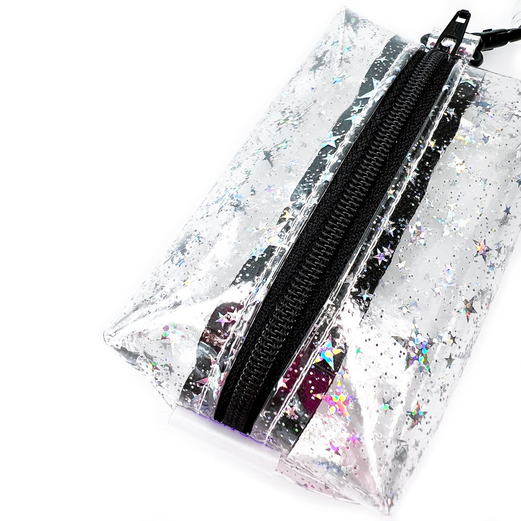 Petite Boxy Pouch | clear glitter stars