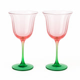 Khen Blossom Pink Tulip Wine Glasses Set of 2, Hand Blown Colored Crystal