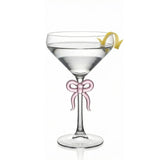 Single Clear Martini Glass with Pink Bow on Stem, One Piece