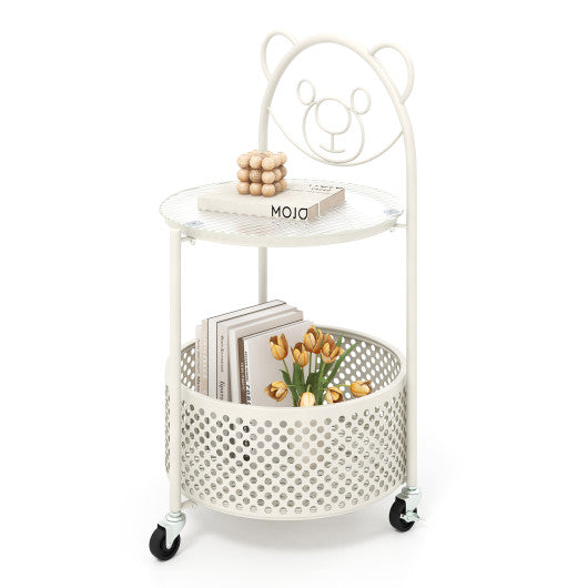 White Modern Sofa Side Table on Lockable Wheels