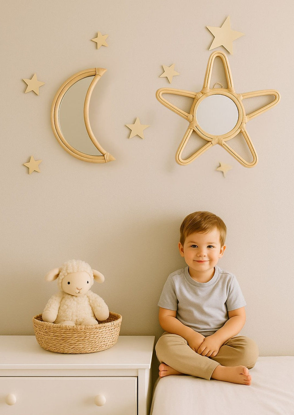 Rattan Moon Wall Mirror