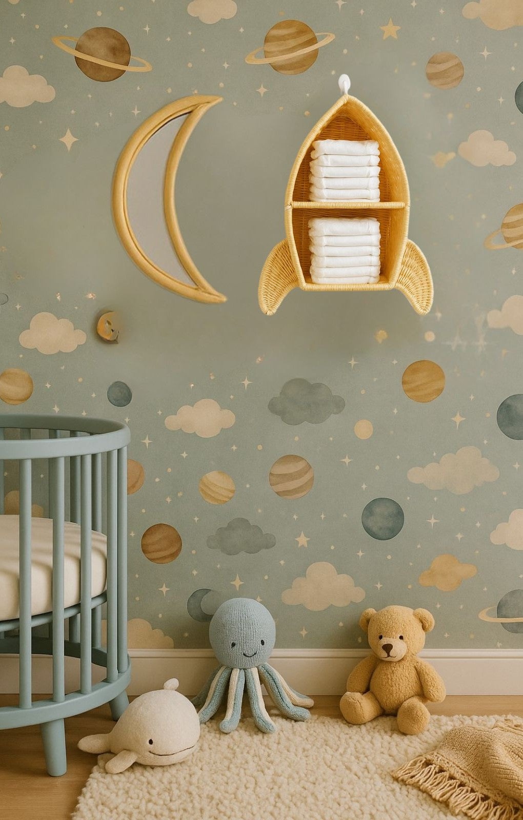 Rattan Rocket Ship Wall Shelf