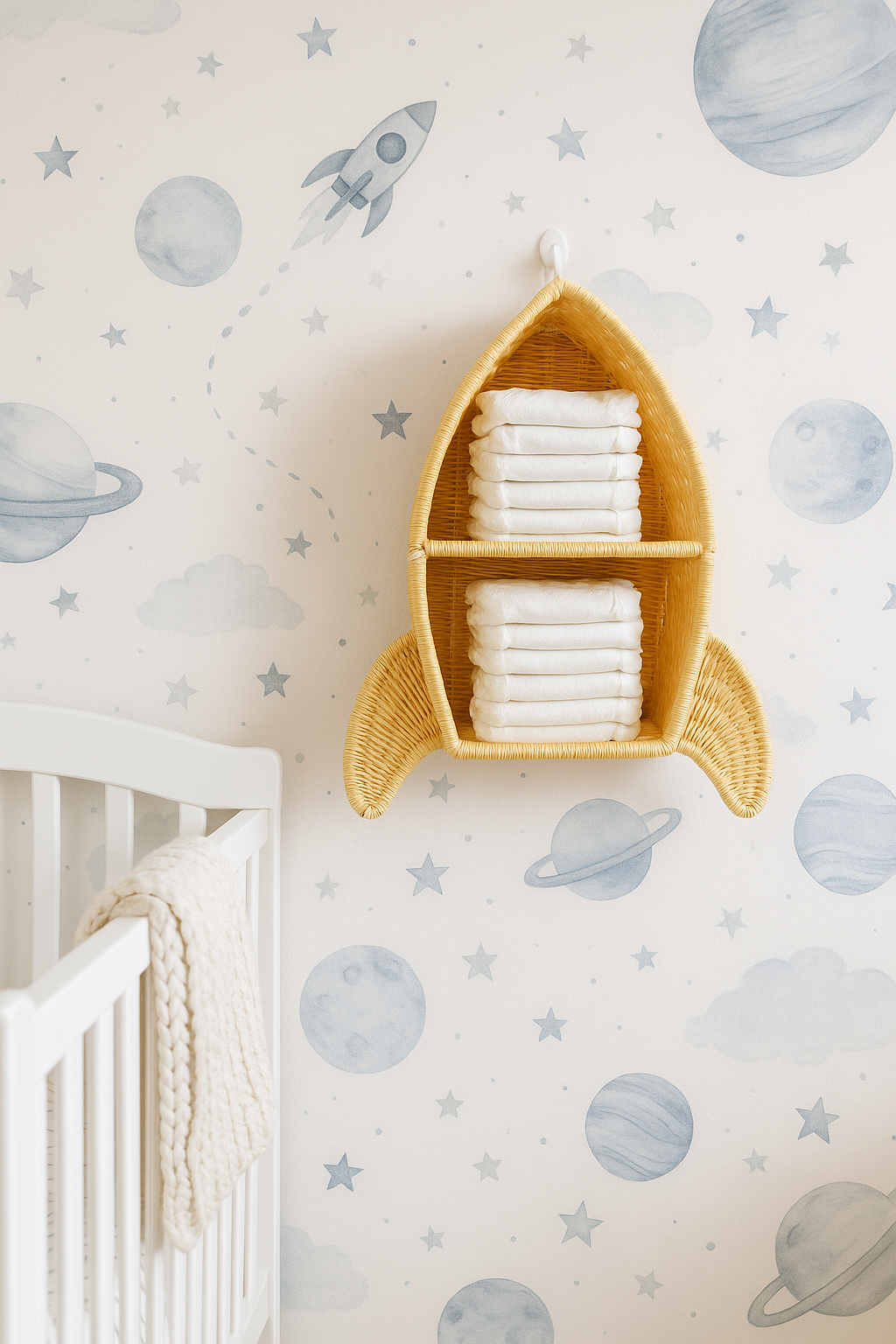 Rattan Rocket Ship Wall Shelf