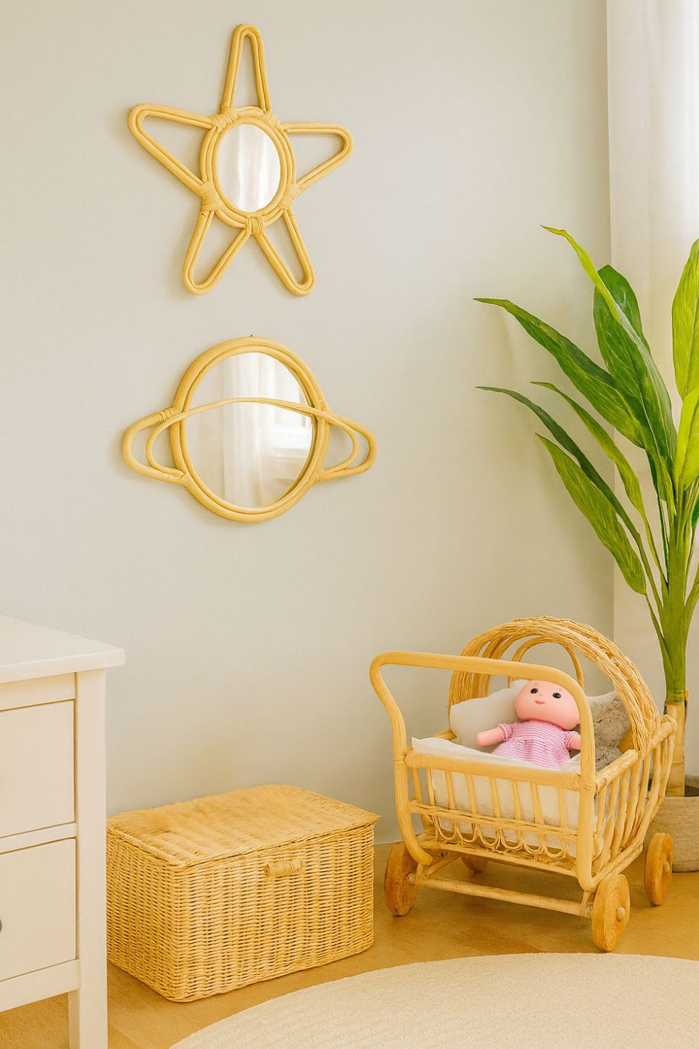 Rattan Saturn Mirror
