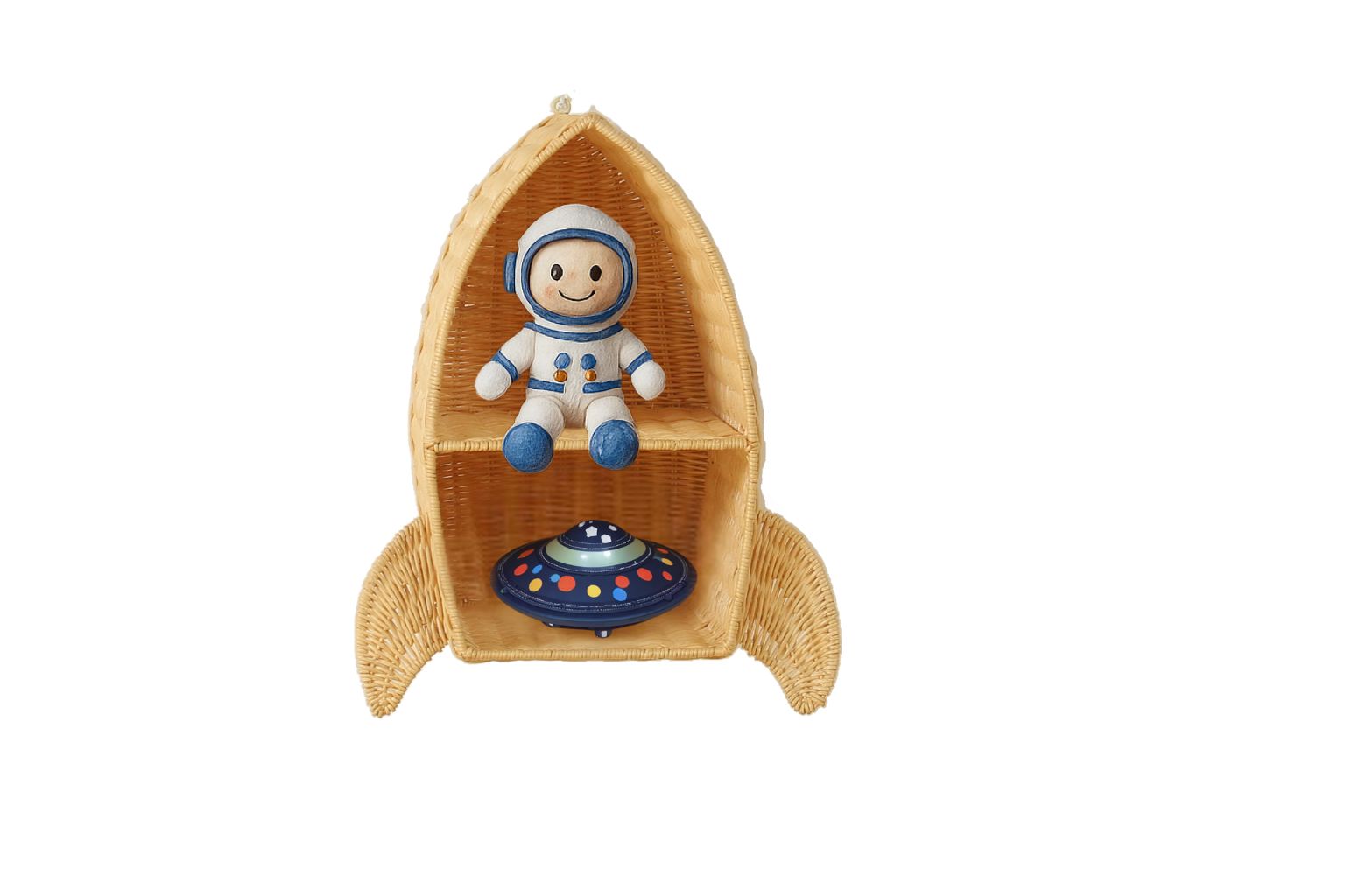 Rattan Rocket Ship Wall Shelf