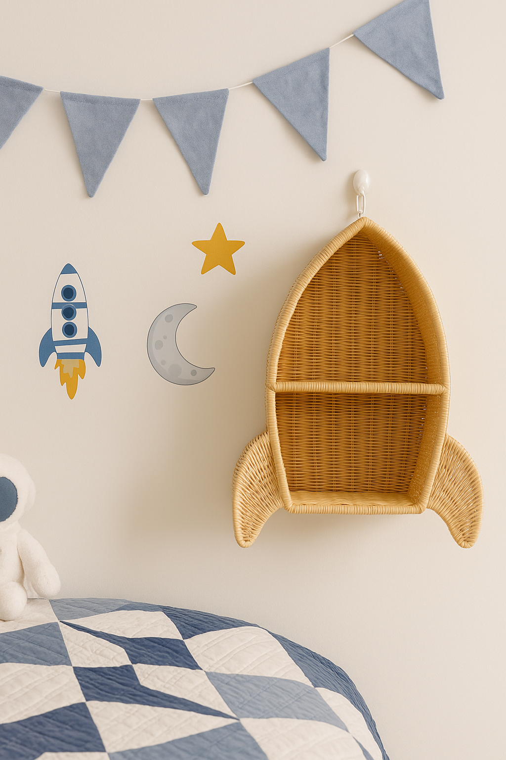 Rattan Rocket Ship Wall Shelf