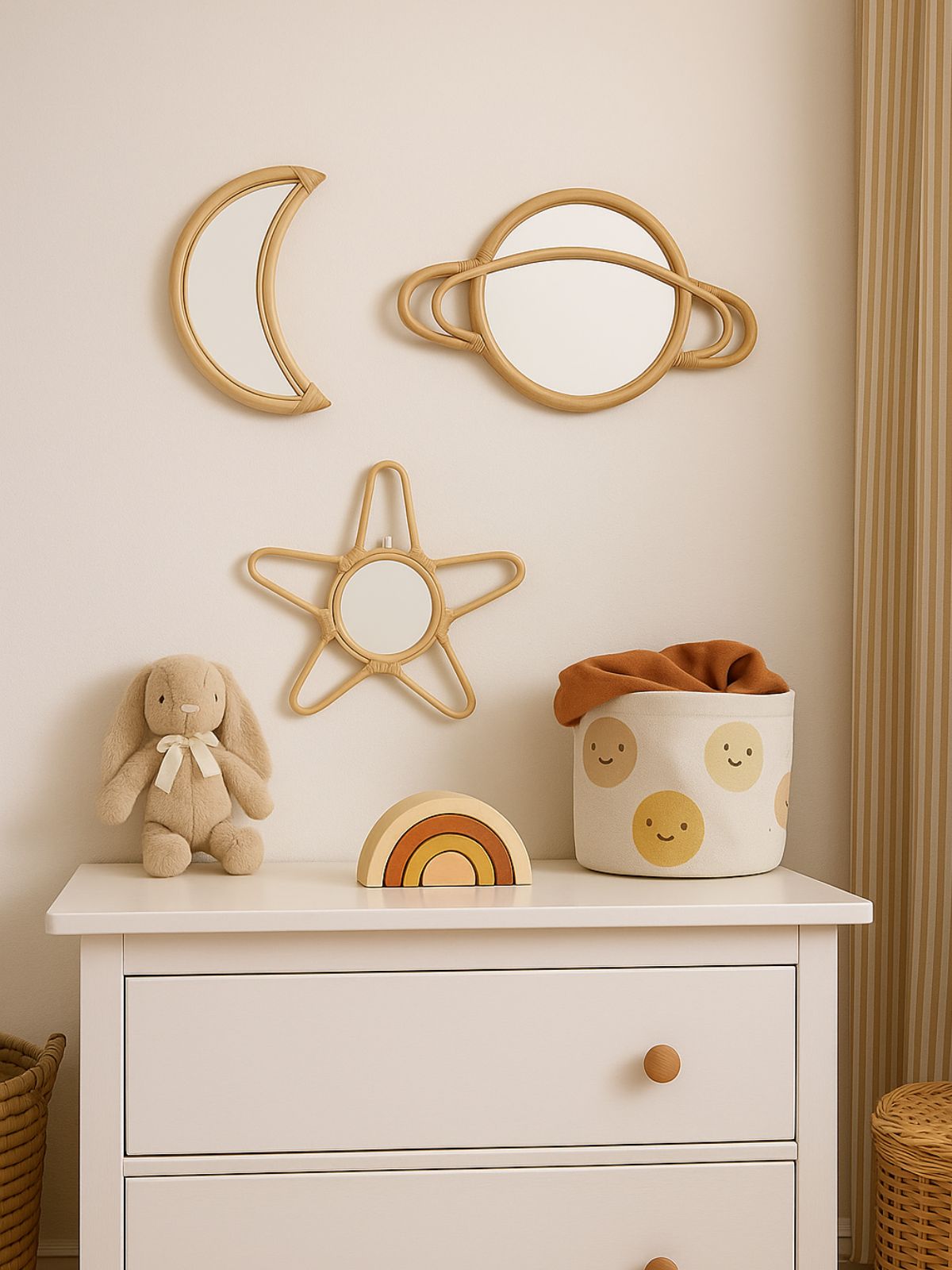 Rattan Saturn Mirror