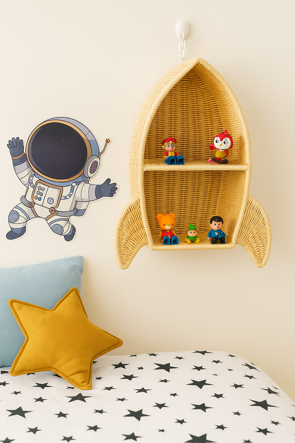 Rattan Rocket Ship Wall Shelf