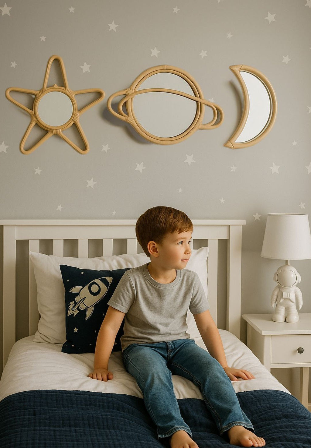 Rattan Saturn Mirror