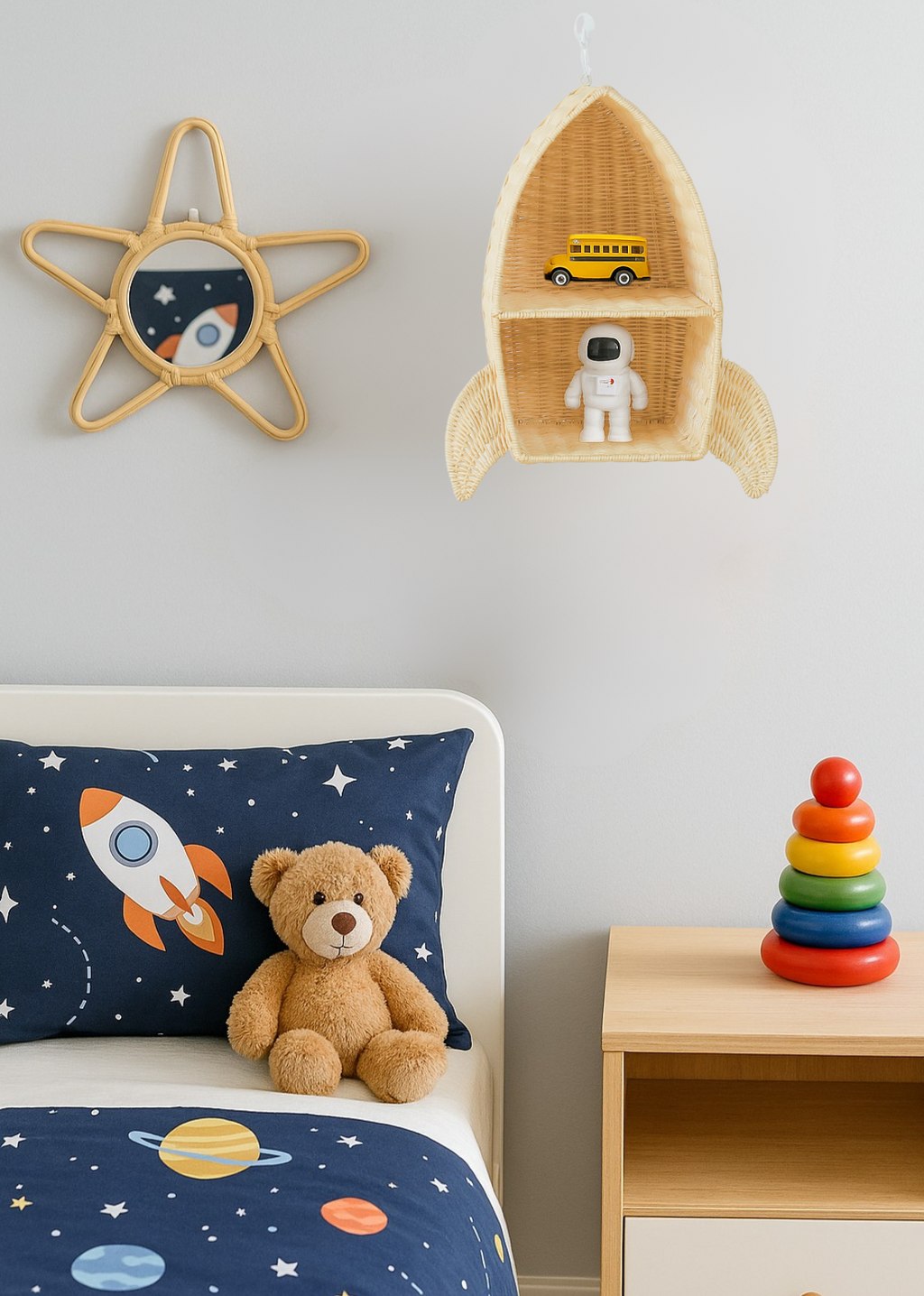 Rattan Rocket Ship Wall Shelf
